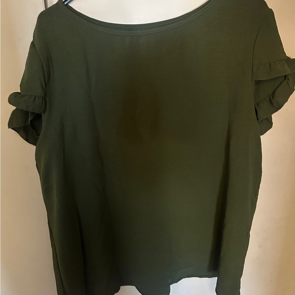 SHEIN Olive Green Ruffle Sleeve Blouse